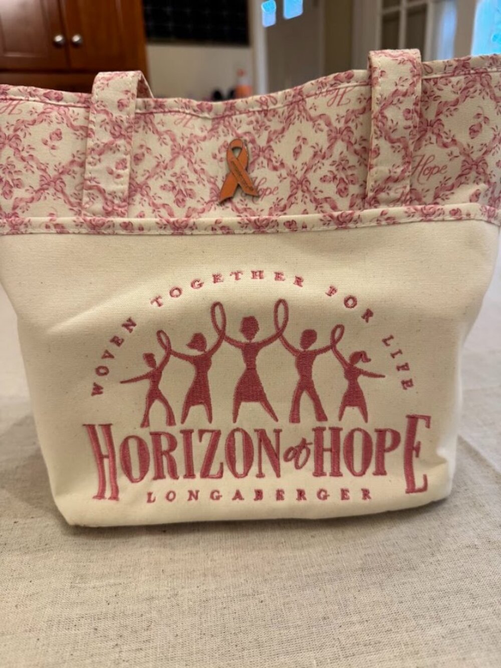 Vintage Longaberger Horizon of Hope Canvas Tote with Liner and Pin
